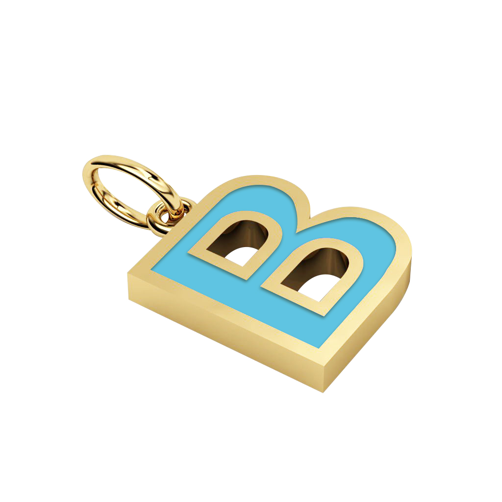 Alphabet Capital Initial Letter B Pendant, made of 925 sterling silver / 18k gold finish with turquoise enamel