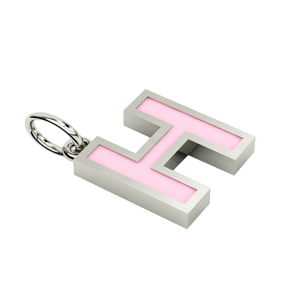 Alphabet Capital Initial Letter H Pendant, made of 925 sterling silver / 18k white gold finish with pink enamel