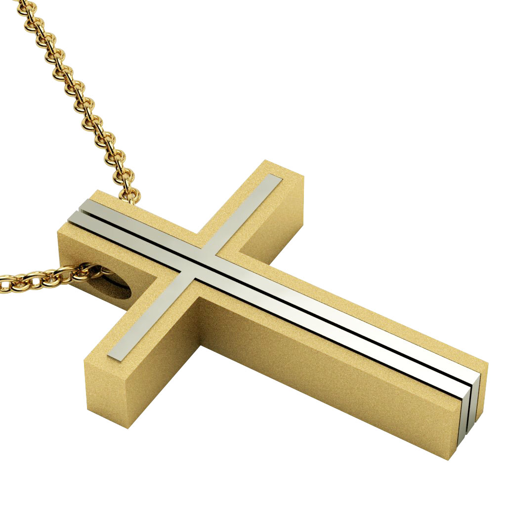 Dichromate Quatern Cross 9, made of 14 karat gold / gold-white-white-gold