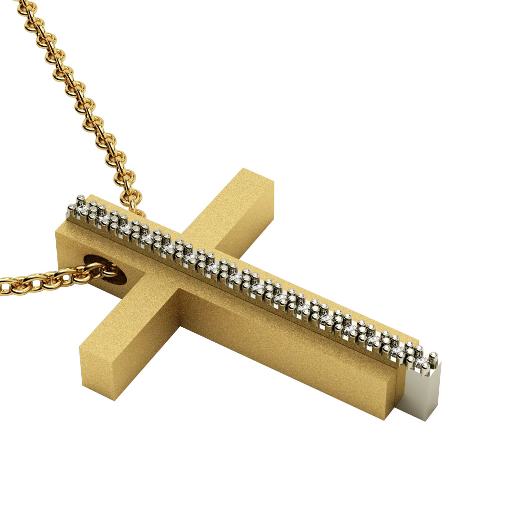 Dichromate Triple Cross 8, made of 14 karat gold with white zircon / gold-white-gold