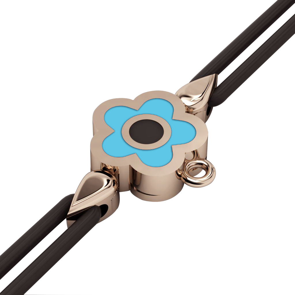Daisy Evil Eye Macrame Charm Bracelet, made of 925 sterling silver / 18k rose gold  finish with black and turquoise enamel – black cord