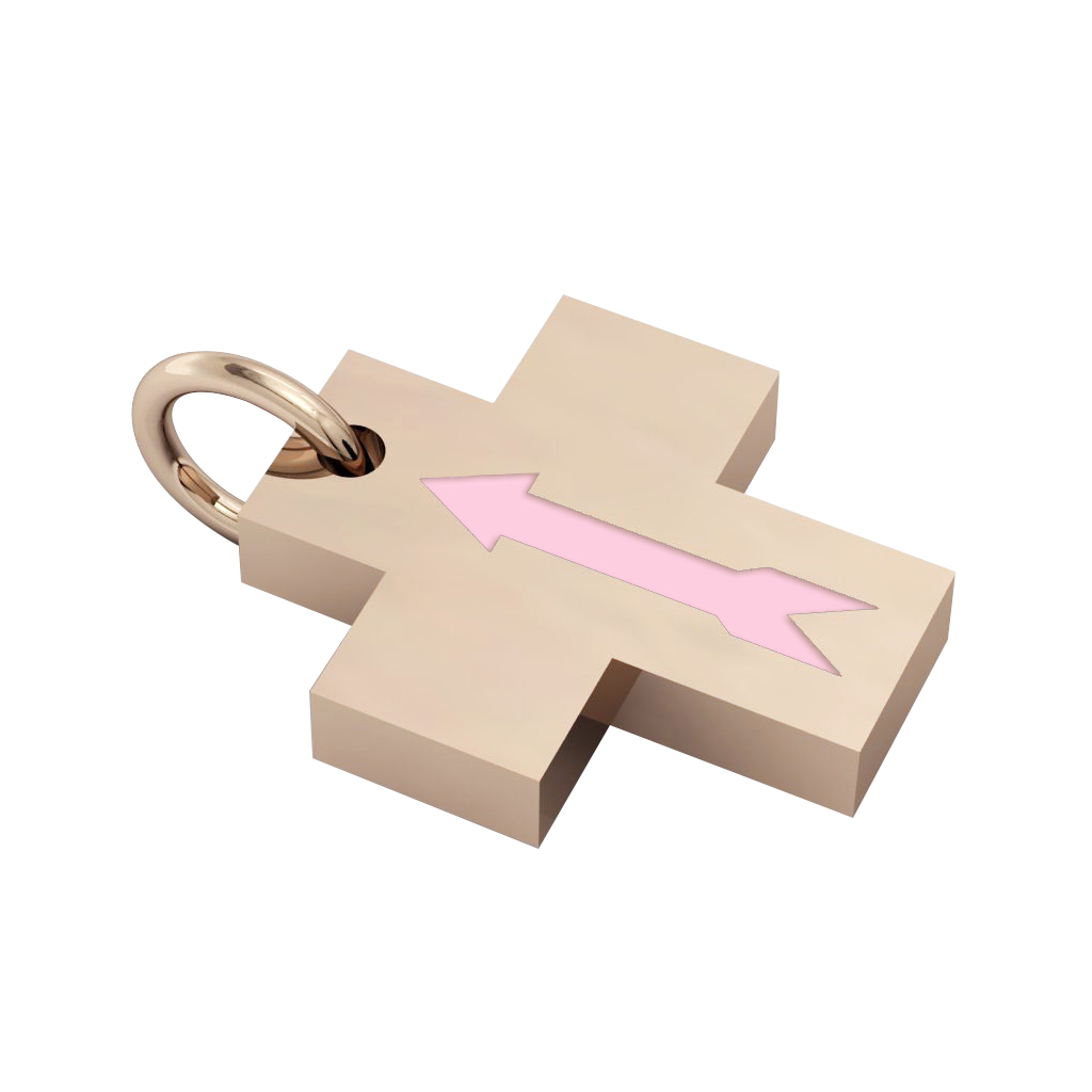 Little Cross with an internal enamel Arrow, made of 925 sterling silver / 18k rose gld finish with pink enamel
