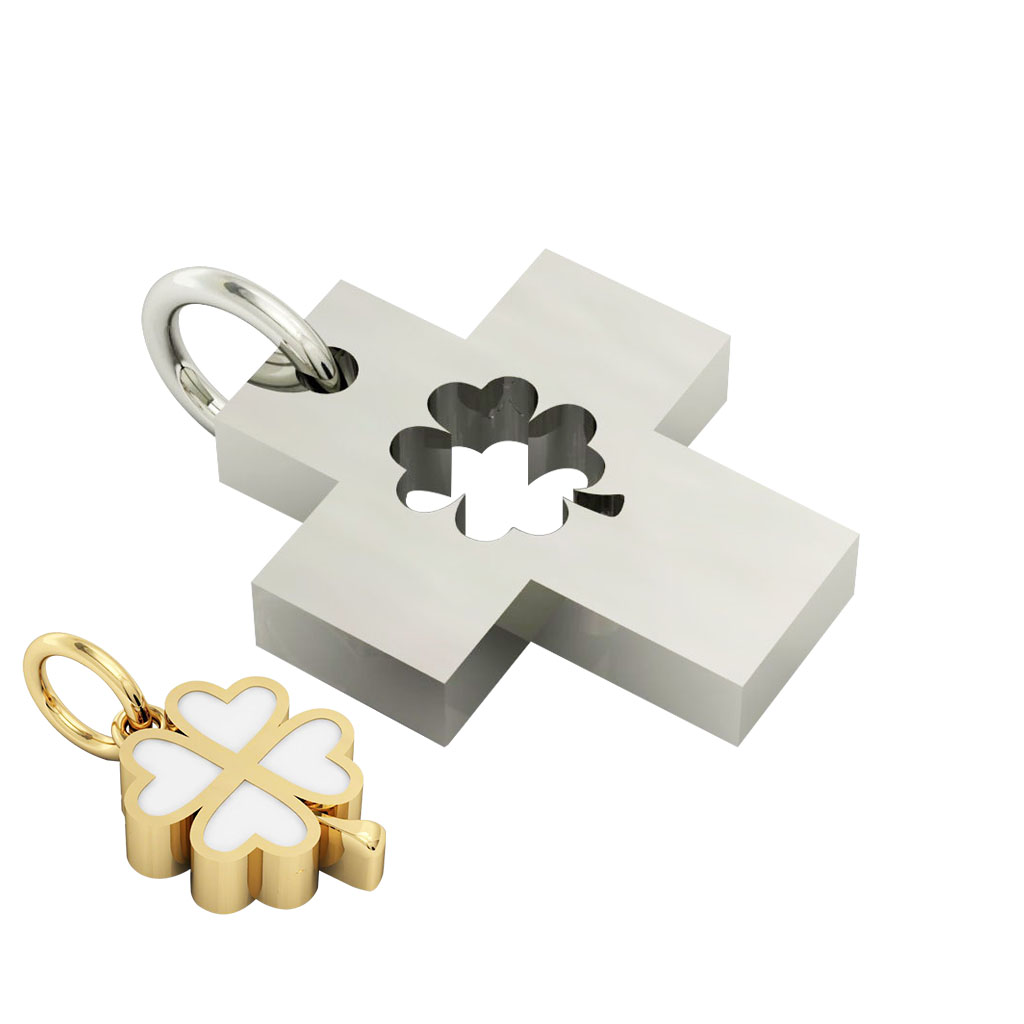 little cross with quatrefoil, cobo pendant, made of 925 sterling silver with white enamel / 21