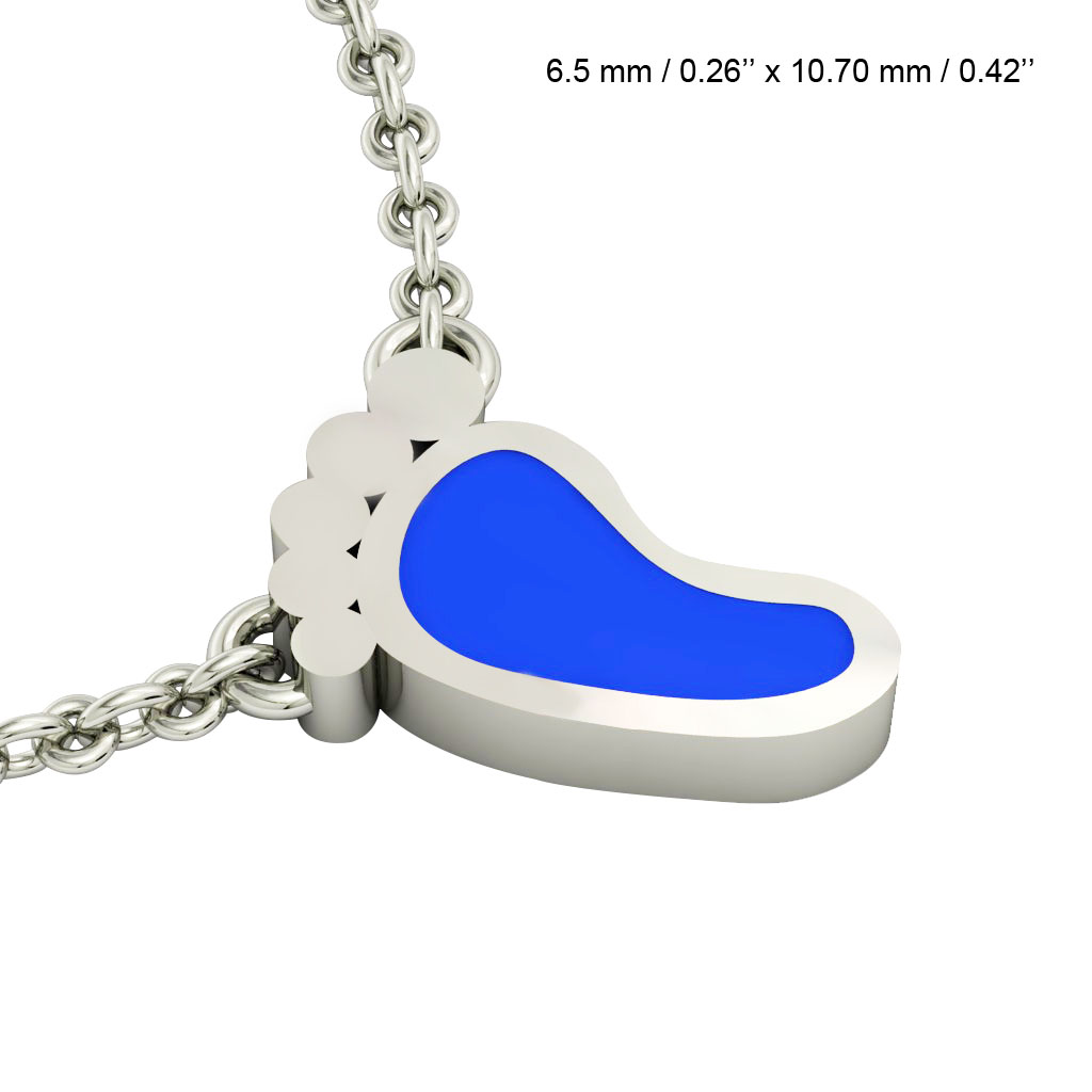 baby foot necklace, made of 925 sterling silver / 18k white gold with blue enamel