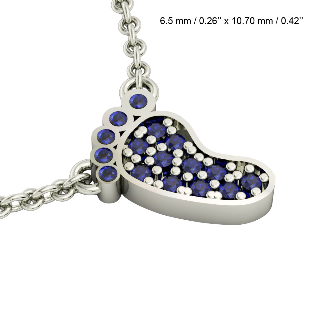 baby foot necklace, made of 925 sterling silver / 18k white gold finish with blue zircon