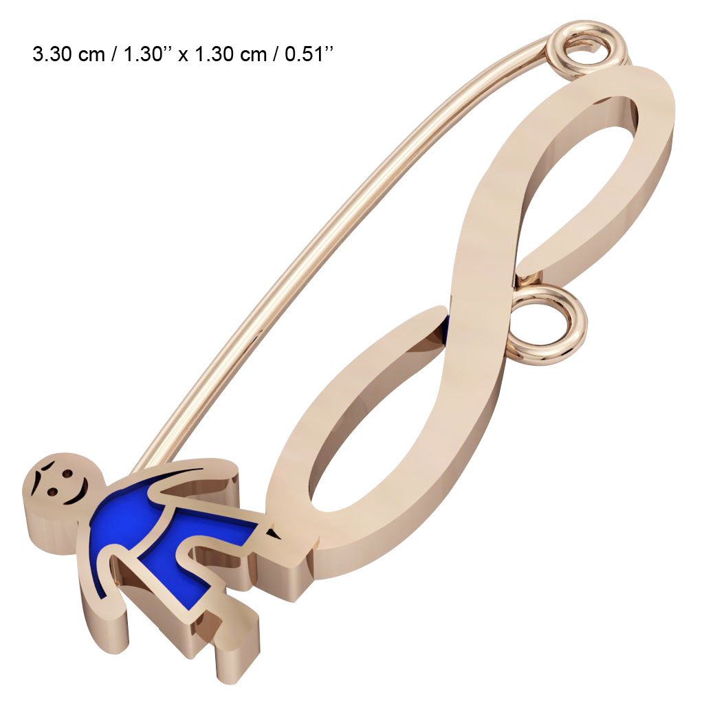 baby safety pin, boy – infinity, made of 18k rose gold vermeil on 925 sterling silver with blue enamel