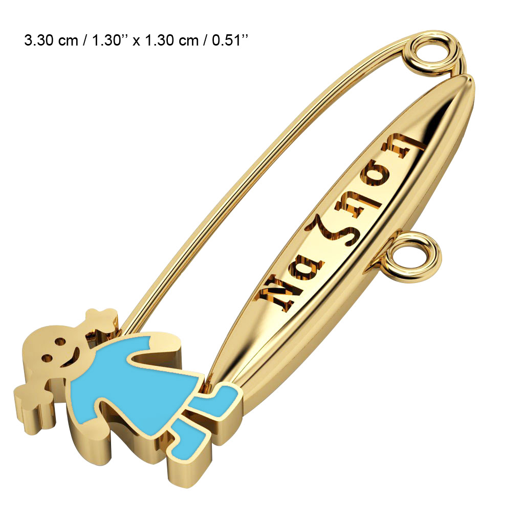 baby safety pin, girl – να ζηση made of 18k gold vermeil on 925 sterling silver with turquoise enamel