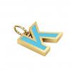 Alphabet Capital Initial Letter K Pendant, made of 925 sterling silver / 18k gold finish with turquoise enamel