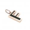 Alphabet Capital Initial Letter F Pendant, made of 925 sterling silver / 18k rose gold finish with black enamel
