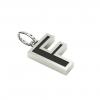 Alphabet Capital Initial Letter F Pendant, made of 925 sterling silver / 18k white gold finish with black enamel