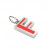 Alphabet Capital Initial Letter F Pendant, made of 925 sterling silver / 18k white gold finish with red enamel