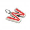 Alphabet Capital Initial Letter W Pendant, made of 925 sterling silver / 18k white gold finish with red enamel