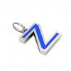 Alphabet Capital Initial Greek Letter Ζ Pendant, made of 925 sterling silver / 18k white gold finish with blue enamel