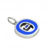 Alphabet Capital Initial Greek Letter Θ Pendant, made of 925 sterling silver / 18k white gold finish with blue enamel