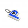 Alphabet Capital Initial Greek Letter Ρ Pendant, made of 925 sterling silver / 18k white gold finish with blue enamel