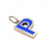Alphabet Capital Initial Greek Letter Ρ Pendant, made of 925 sterling silver / 18k rose gold finish with blue enamel