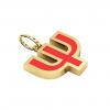 Alphabet Capital Initial Greek Letter Ψ Pendant, made of 925 sterling silver / 18k gold finish with red enamel
