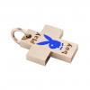 Little Cross with an internal enamel Playboy, made of 925 sterling silver / 18k rose gold finish with blue enamel