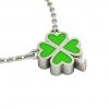 Quatrefoil, Good Luck Necklace, made of 925 sterling silver / 18k white gold finish with green enamel
