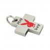 Little Cross with an internal enamel Playboy, made of 925 sterling silver / 18k white gold finish with red enamel