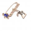 baby safety pin, boy – newborn – April 27th, made of 18k rose gold vermeil on 925 sterling silver with blue enamel