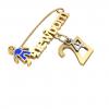 baby safety pin, boy – newborn – April 27th, made of 18k yellow gold vermeil on 925 sterling silver with blue enamel