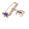 baby safety pin, boy – newborn – January 30th, made of 18k rose gold vermeil on 925 sterling silver with blue enamel