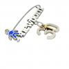 baby safety pin, boy – newborn – January 30th, made of 18k white gold vermeil on 925 sterling silver with blue enamel