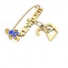 baby safety pin, boy – newborn – March 29th, made of 18k yellow gold vermeil on 925 sterling silver with blue enamel