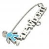 baby safety pin, boy – newborn, made of 18k white gold vermeil on 925 sterling silver with turquoise enamel