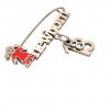 baby safety pin, girl – newborn – August 13th, made of 18k rose gold vermeil on 925 sterling silver with red enamel