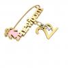 baby safety pin, girl – newborn – February 22nd, made of 18k yellow gold vermeil on 925 sterling silver with pink enamel