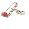 baby safety pin, girl – newborn – March 16th, made of 18k rose gold vermeil on 925 sterling silver with red enamel