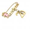 baby safety pin, girl – newborn – March 20th, made of 18k yellow gold vermeil on 925 sterling silver with pink enamel