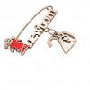 baby safety pin, girl – newborn – March 20th, made of 18k rose gold vermeil on 925 sterling silver with red enamel