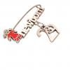 baby safety pin, girl – newborn – March 29th, made of 18k rose gold vermeil on 925 sterling silver with red enamel