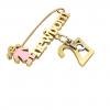 baby safety pin, girl – newborn – May 27th, made of 18k yellow gold vermeil on 925 sterling silver with pink enamel