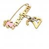 baby safety pin, girl – newborn – September 23rd, made of 18k yellow gold vermeil on 925 sterling silver with pink enamel
