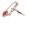 baby safety pin, navette eye – newborn January 1st, made of 18k rose gold vermeil on 925 sterling silver with red enamel
