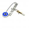 baby safety pin, round eye – newborn January 1st, made of 18k white gold vermeil on 925 sterling silver with blue enamel