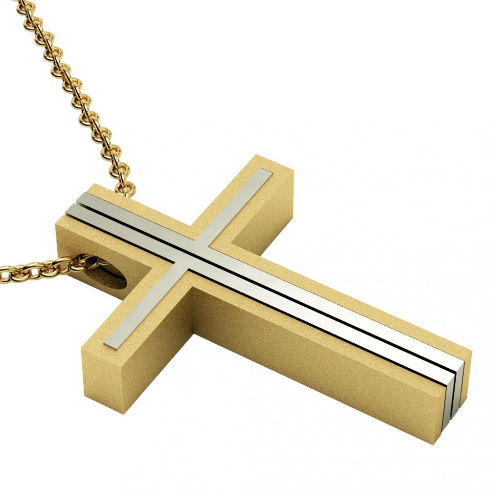 Dichromate Quatern Cross 9, made of 14 karat gold / gold-white-white-gold