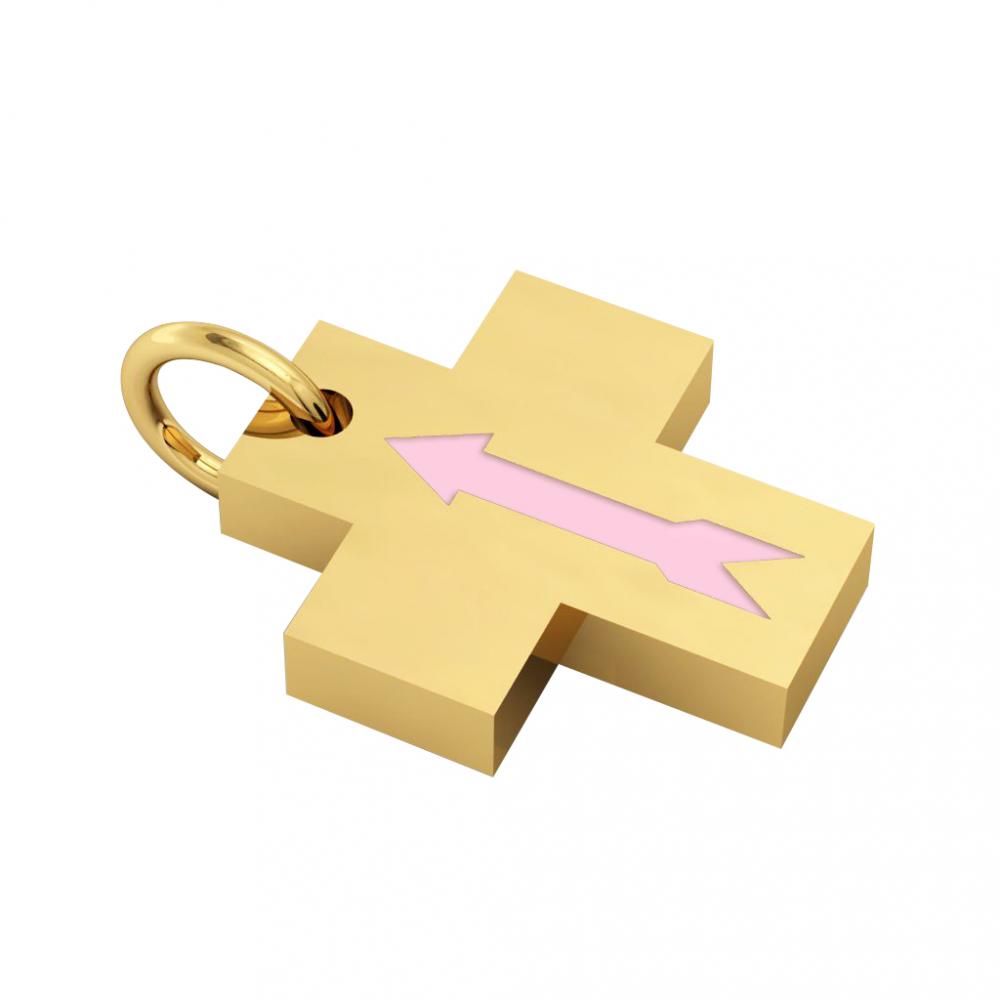 Little Cross with an internal enamel Arrow, made of 925 sterling silver / 18k gold finish with pink enamel