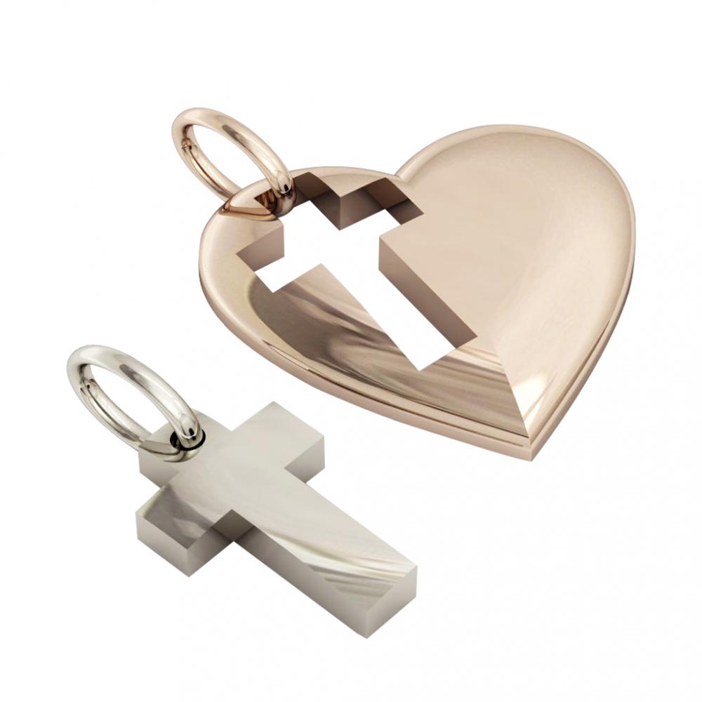 heart with cross, mother and son cobo pendant, made of 925 sterling silver / 32