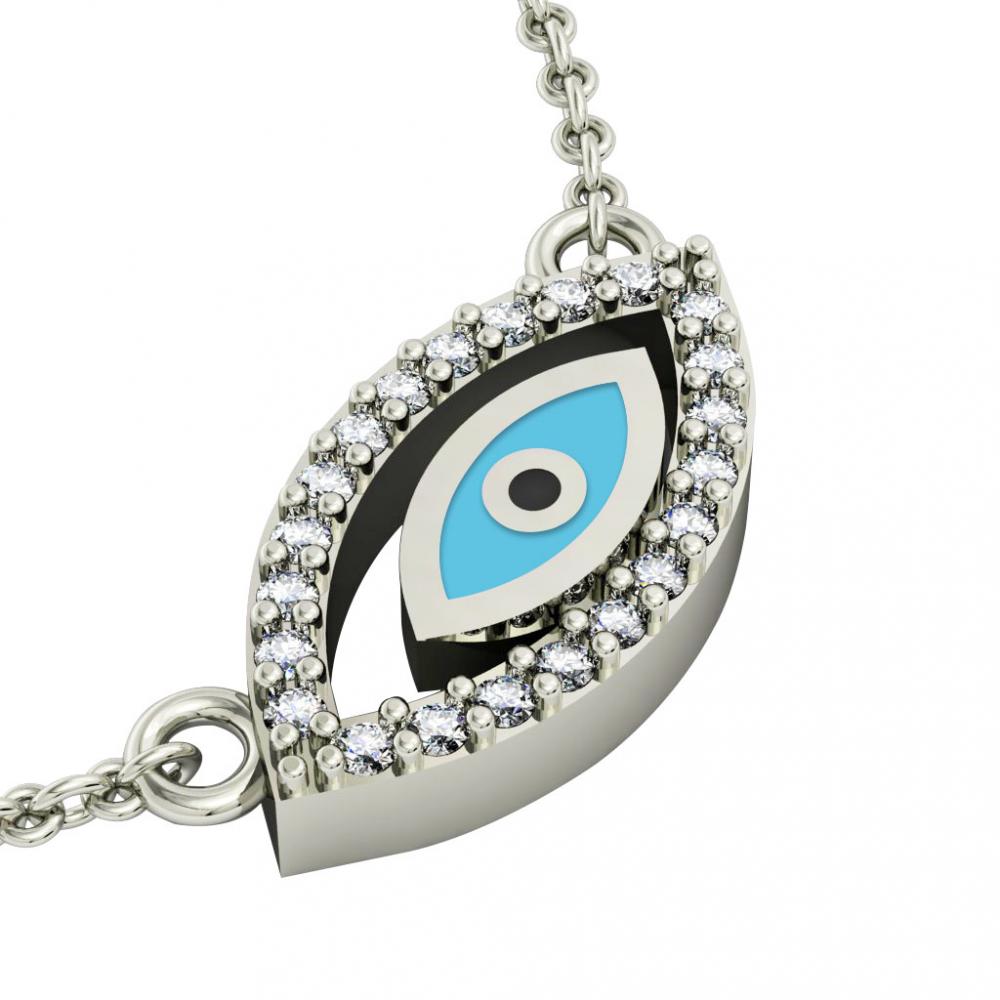 Twin Evil Eye Necklace, made of 925 sterling silver / 18k white gold finish with turquoise enamel and white zircon