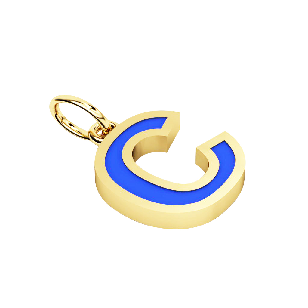 Alphabet Capital Initial Letter C Pendant, made of 925 sterling silver / 18k gold finish with blue enamel