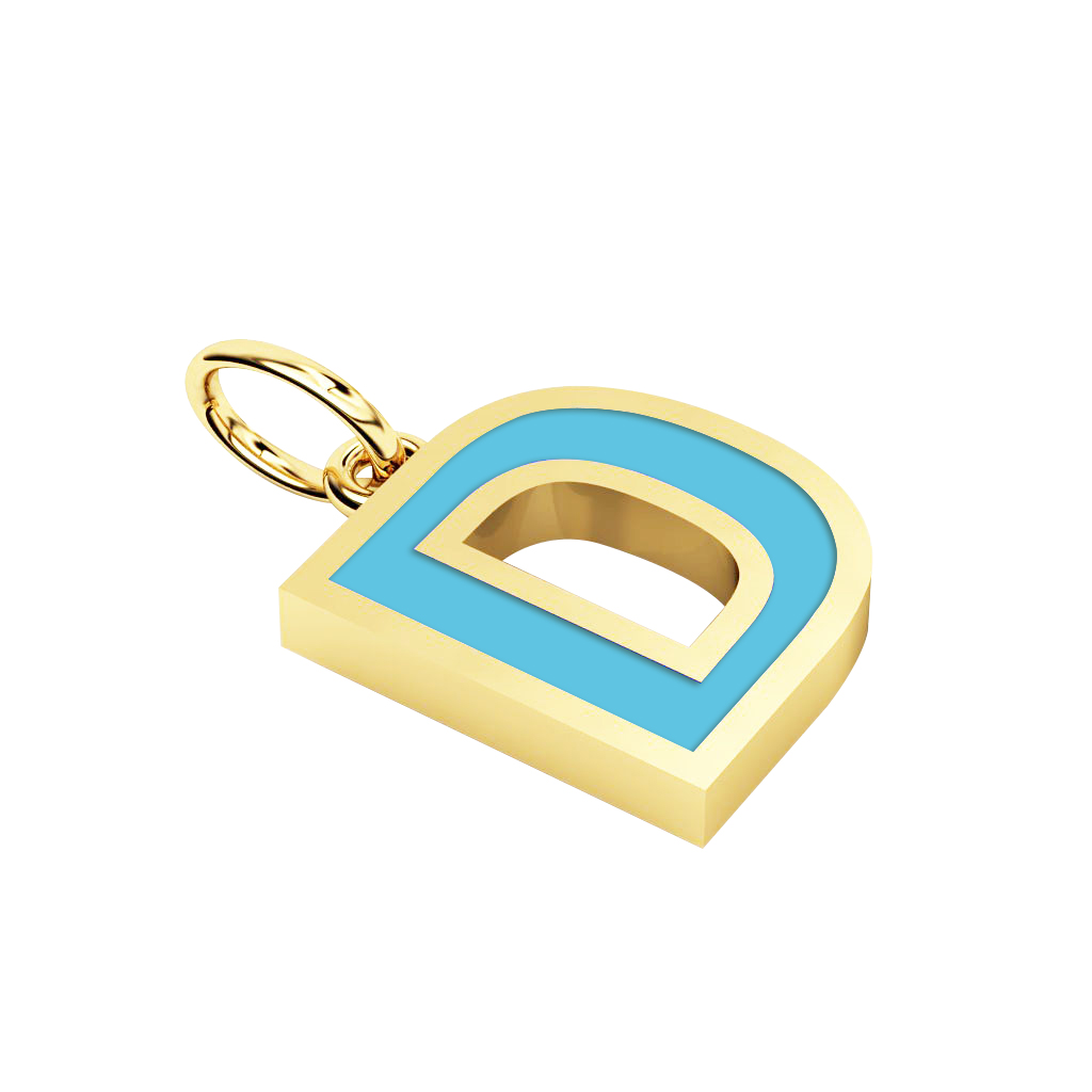 Alphabet Capital Initial Letter D Pendant, made of 925 sterling silver / 18k gold finish with turquoise enamel