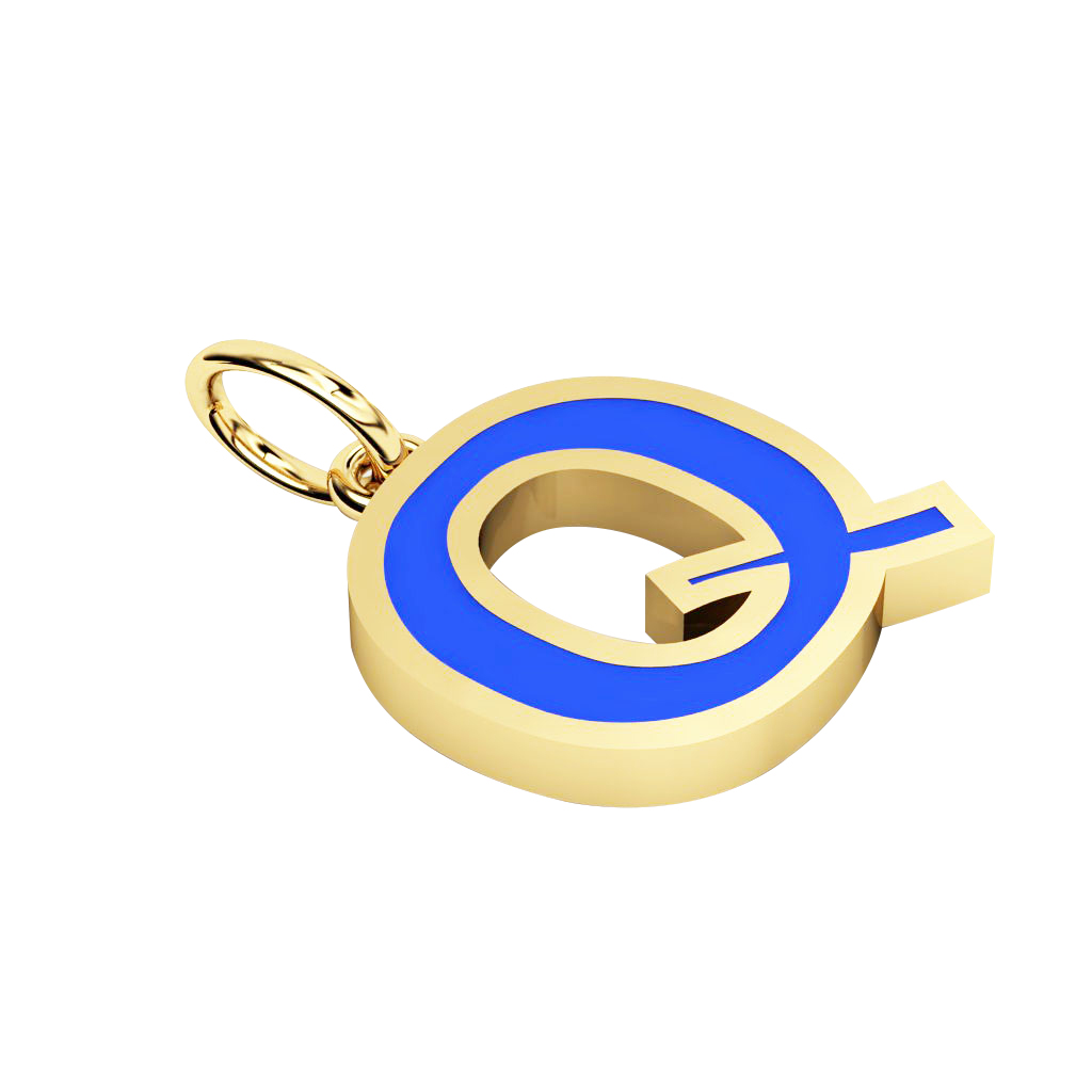 Alphabet Capital Initial Letter Q Pendant, made of 925 sterling silver / 18k gold finish with blue enamel