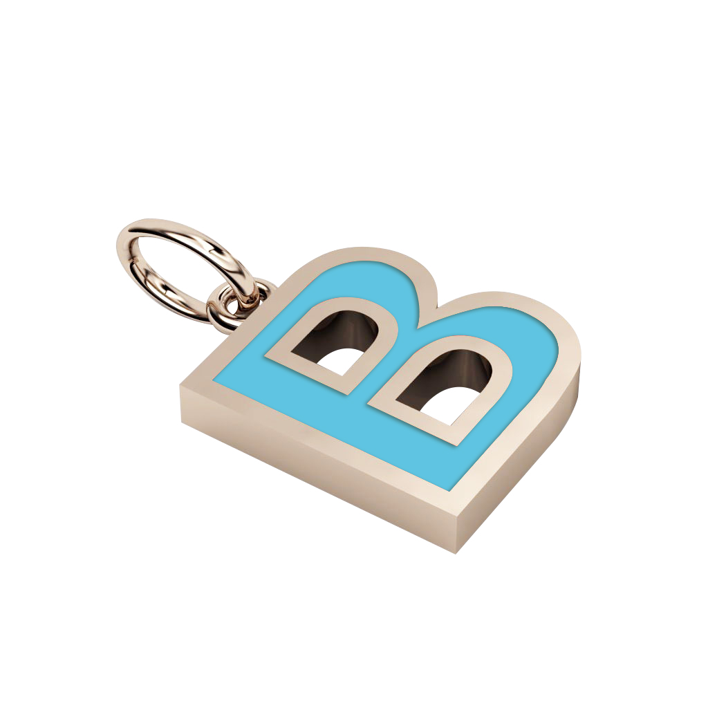 Alphabet Capital Initial Letter B Pendant, made of 925 sterling silver / 18k rose gold finish with turquoise enamel