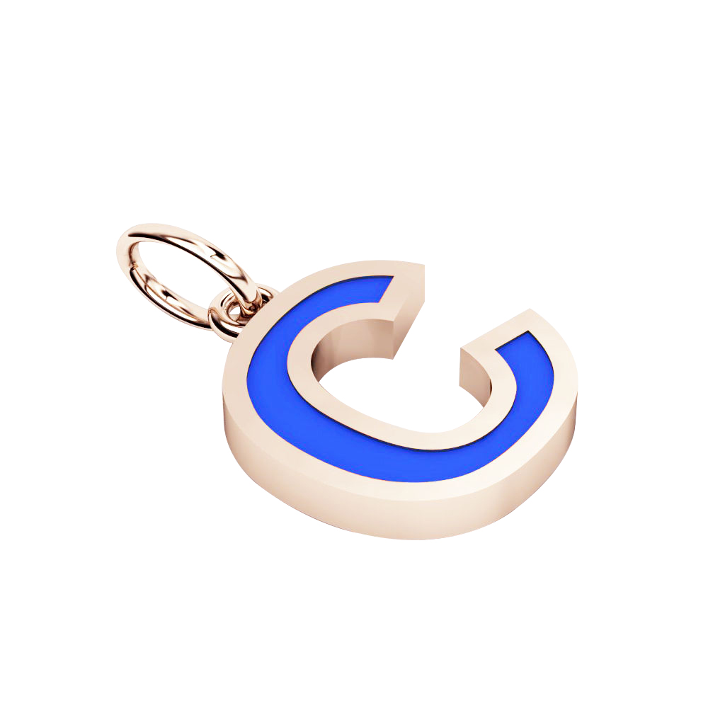 Alphabet Capital Initial Letter C Pendant, made of 925 sterling silver / 18k rose gold finish with blue enamel