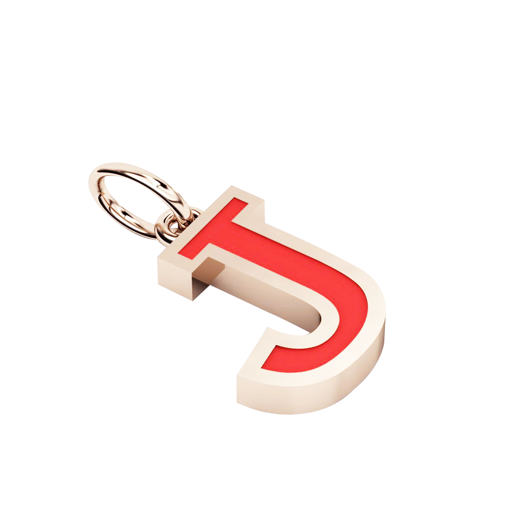 Alphabet Capital Initial Letter J Pendant, made of 925 sterling silver / 18k rose gold finish with red enamel
